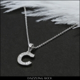 0.10 Carat (ctw) Round White Diamond Fancy Letter 'C' Initial Pendant 1/10 CT 925 Sterling Silver