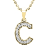 0.10 Carat (ctw) Round White Diamond Fancy Letter 'C' Initial Pendant 1/10 CT 10K Yellow Gold