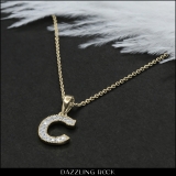 0.10 Carat (ctw) Round White Diamond Fancy Letter 'C' Initial Pendant 1/10 CT 10K Yellow Gold