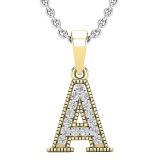 0.10 Carat (ctw) Round White Diamond Fancy Letter 'A' Initial Pendant 1/10 CT 10K Yellow Gold
