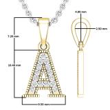 0.10 Carat (ctw) Round White Diamond Fancy Letter 'A' Initial Pendant 1/10 CT 10K Yellow Gold