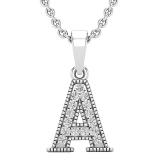 0.10 Carat (ctw) Round White Diamond Fancy Letter 'A' Initial Pendant 1/10 CT 925 Sterling Silver