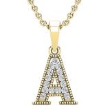 0.10 Carat (ctw) Round White Diamond Fancy Letter 'A' Initial Pendant 1/10 CT 10K Yellow Gold