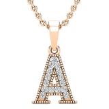 0.10 Carat (ctw) Round White Diamond Fancy Letter 'A' Initial Pendant 1/10 CT 18K Rose Gold