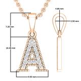 0.10 Carat (ctw) Round White Diamond Fancy Letter 'A' Initial Pendant 1/10 CT 18K Rose Gold