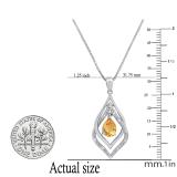 7X5 mm Pear Citrine Leaf Shaped Ladies Drop Pendant with Round Diamond Accents, Sterling Silver