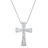 0.50 Carat (ctw) Round & Baguette Diamond Ladies Cross Religious Pendant 1/2 CT, Sterling Silver