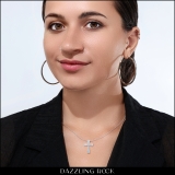 0.50 Carat (ctw) Round & Baguette Diamond Ladies Cross Religious Pendant 1/2 CT, Sterling Silver