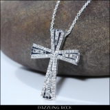 0.50 Carat (ctw) Round & Baguette Diamond Ladies Cross Religious Pendant 1/2 CT, Sterling Silver