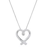 Ladies Heart Pendant with Round White Diamond Accents Sterling Silver