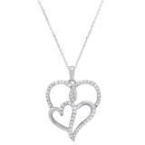 0.14 Carat (ctw) Round White Diamond Ladies Triple Heart Pendant Sterling Silver