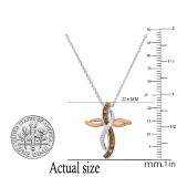 Ladies Cross Pendant with Round Diamond Accents, White & Rose Gold Plated Two Tone Sterling Silver