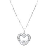 0.10 Carat (ctw) Round Diamond Ladies Irish Claddagh Heart Love Pendant 1/10 CT Sterling Silver