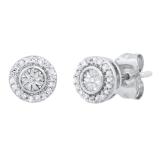 0.10 Carat (ctw) Round White Diamond Ladies Illusion Set Stud Earrings 1/10 CT Sterling Silver