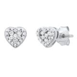 0.20 Carat (ctw) Round White Diamond Ladies Heart Shape Stud Earrings 1/5 CT Sterling Silver