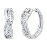Ladies Swirl Style Hoop Earrings with Round Diamond Accents Sterling Silver