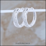 Ladies Swirl Style Hoop Earrings with Round Diamond Accents Sterling Silver