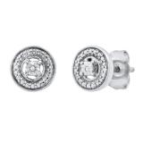 Ladies Round Shape Beaded Stud Earrings with Round Diamond Accents Sterling Silver