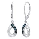 0.12 Carat (ctw) Round Blue & White Diamond Ladies Dangle Teardrop Earrings 14K White Gold