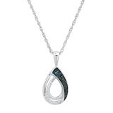 0.12 Carat (ctw) Round Blue & White Diamond Ladies Pear Shaped Teardrop Pendant Sterling Silver