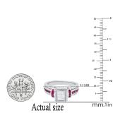 Princess Ruby with Round & Princess White Diamond Ladies Engagement Ring Sterling Silver