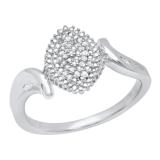0.11 Carat (ctw) Round & Baguette White Diamond Ladies Cluster Engagement Ring 925 Sterling Silver