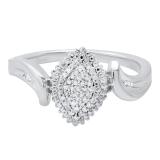 0.11 Carat (ctw) Round & Baguette White Diamond Ladies Cluster Engagement Ring 925 Sterling Silver