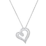 0.11 Carat (ctw) Round White Diamond Ladies Double Heart Pendant 925 Sterling Silver