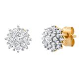 0.50 Carat (ctw) Round White Diamond Ladies Cluster Flower Stud Earrings 1/2 CT 10K Yellow Gold