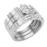 1.70 Carat (ctw) Marquise Baguette Tapered & Round White Diamond Ladies Ring Set Sterling Silver