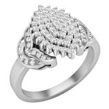 0.50 Carat (ctw) Round White Diamond Cluster Right Hand Ring 1/2 CT 925 Sterling Silver