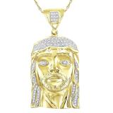 0.35 Carat (ctw) Round Diamond Mens Jesus Face Christ Charm Pendant 1/3 CT, Yellow Gold Plated 925 Sterling Silver