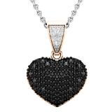 0.60 Carat (ctw) Round Black & White Diamond Ladies Heart Pendant 10K Rose Gold