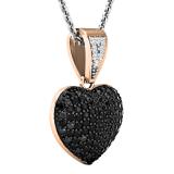 0.60 Carat (ctw) Round Black & White Diamond Ladies Heart Pendant 10K Rose Gold
