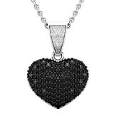 0.60 Carat (ctw) Round Black & White Diamond Ladies Heart Pendant 18K White Gold