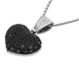 0.60 Carat (ctw) Round Black & White Diamond Ladies Heart Pendant 18K White Gold