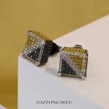 0.90 Carat (ctw) Round White Blue & Yellow Diamond Mens Hip Hop Stud Earrings 925 Sterling Silver