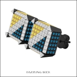 0.90 Carat (ctw) Round White Blue & Yellow Diamond Mens Hip Hop Stud Earrings 925 Sterling Silver