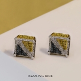 0.90 Carat (ctw) Round White Blue & Yellow Diamond Mens Hip Hop Stud Earrings 925 Sterling Silver