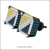 0.90 Carat (ctw) Round White Blue & Yellow Diamond Mens Hip Hop Stud Earrings 925 Sterling Silver