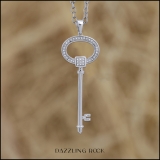 0.10 Carat (ctw) Round White Diamond Ladies Key Shape Pendant 1/10 CT 925 Sterling Silver