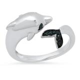 0.05 Carat (ctw) Round Blue Diamond Bridal Dolphin Bypass Right Hand Ring 925 Sterling Silver