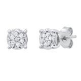 0.10 Carat (ctw) Round White Diamond Ladies Cluster Flower Stud Earrings 1/10 CT Sterling Silver
