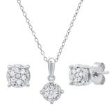 0.25 Carat (ctw) Round Diamond Ladies Cluster Style Earring & Pendant Set 1/4 CT Sterling Silver