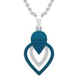 0.25 Carat (ctw) Round Blue & White Diamond Ladies Fashion Teardrop Pendant 1/4 CT, Sterling Silver