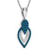 0.25 Carat (ctw) Round Blue & White Diamond Ladies Fashion Teardrop Pendant 1/4 CT, Sterling Silver
