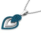 0.25 Carat (ctw) Round Blue & White Diamond Ladies Fashion Teardrop Pendant 1/4 CT, Sterling Silver