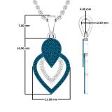 0.25 Carat (ctw) Round Blue & White Diamond Ladies Fashion Teardrop Pendant 1/4 CT, Sterling Silver