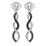 0.10 Carat (ctw) Round Black & White Diamond Infinity Swirl Dangling Post Earrings for Her in 10K White Gold in Push Back