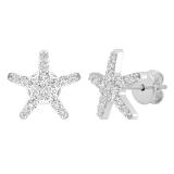 0.35 Carat (ctw) Round White Diamond Ladies Starfish Stud Earrings 1/3 CT Sterling Silver